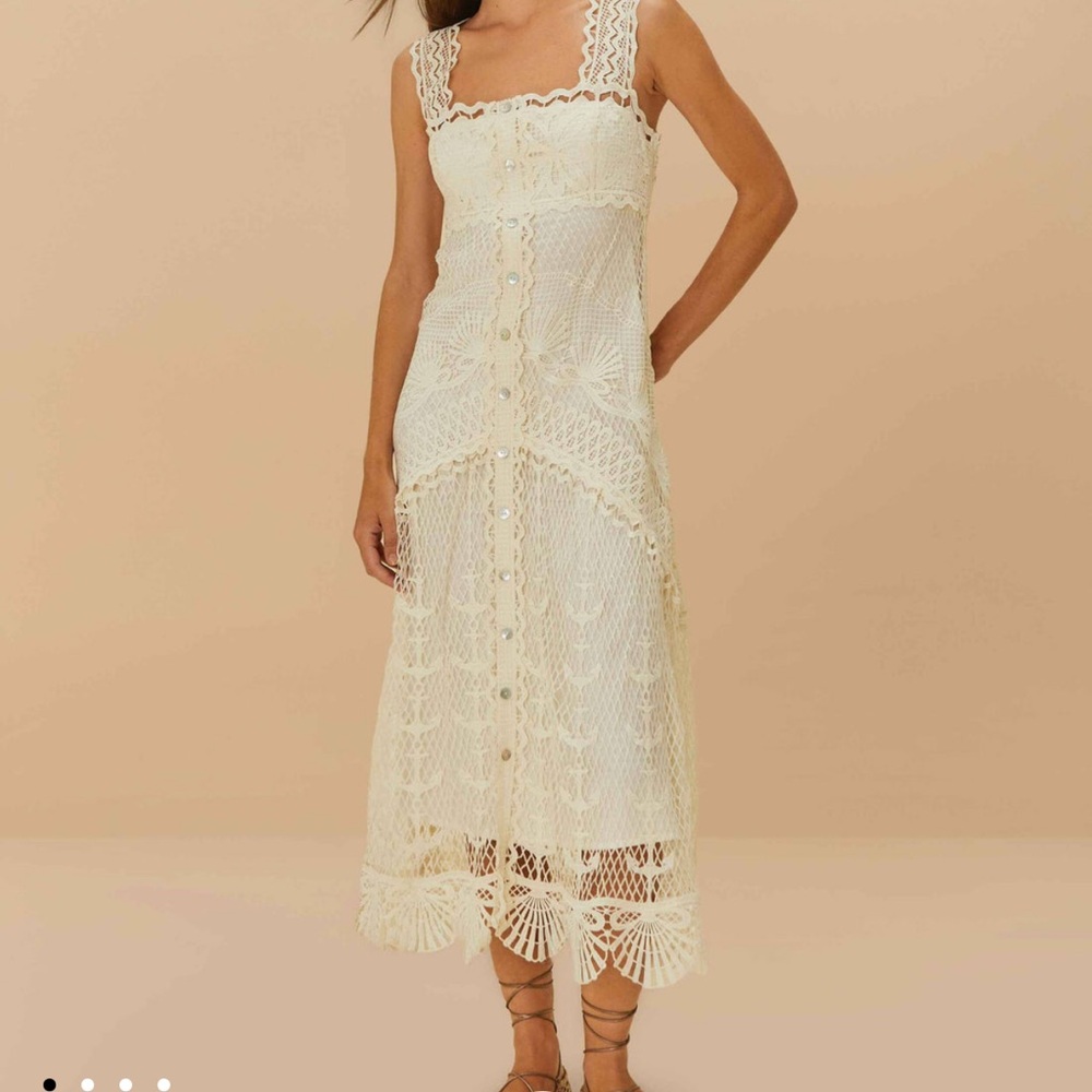 NWT Medium Farm Rio Off-White Nautical Guipure Maxi Dress